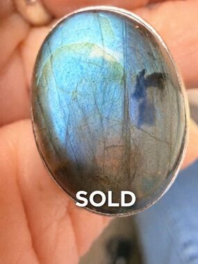 Blue Flash Labradorite Ring Marked 925 Large Statement Ring Size 10